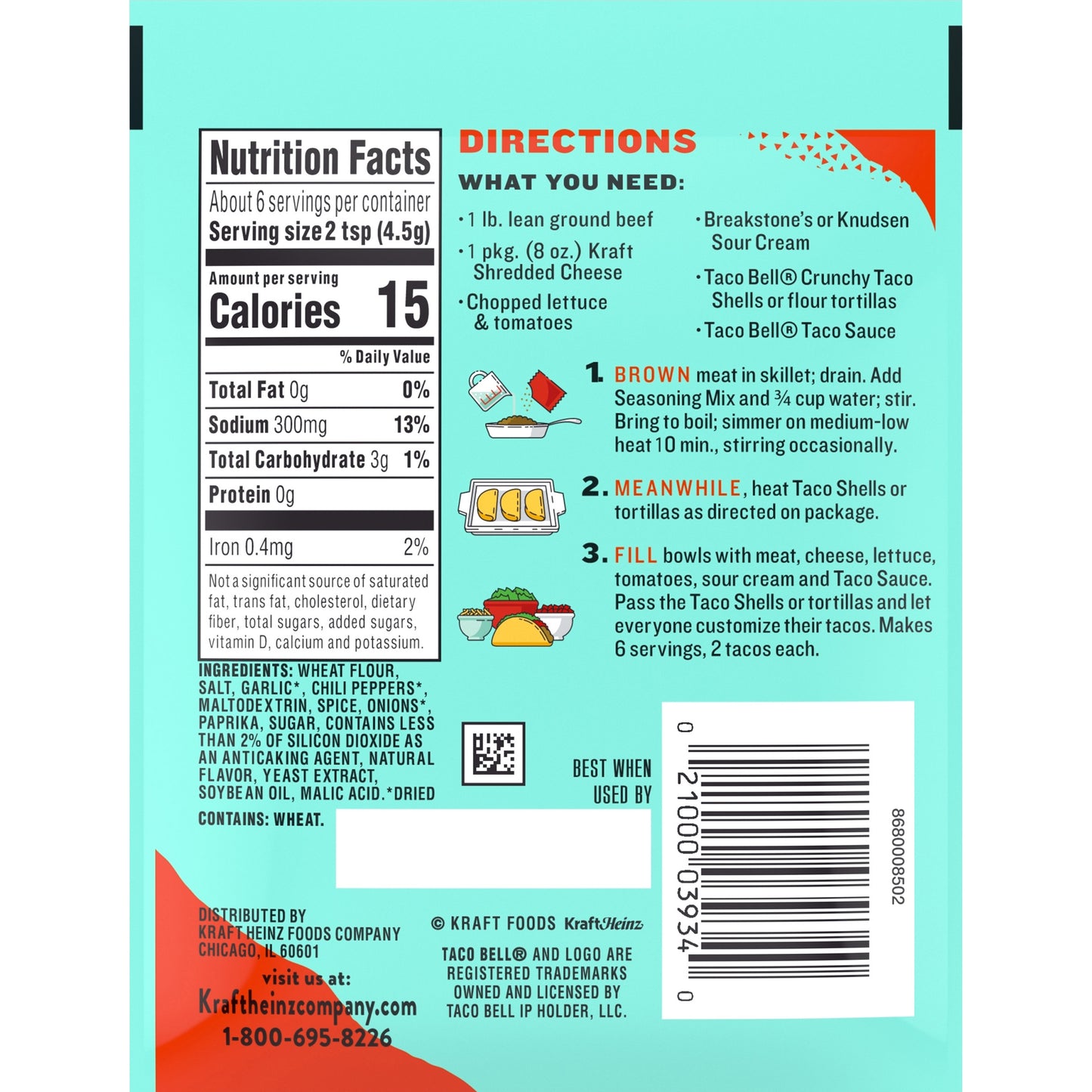 Taco Bell Original Taco Seasoning Mix 1 oz Envelope