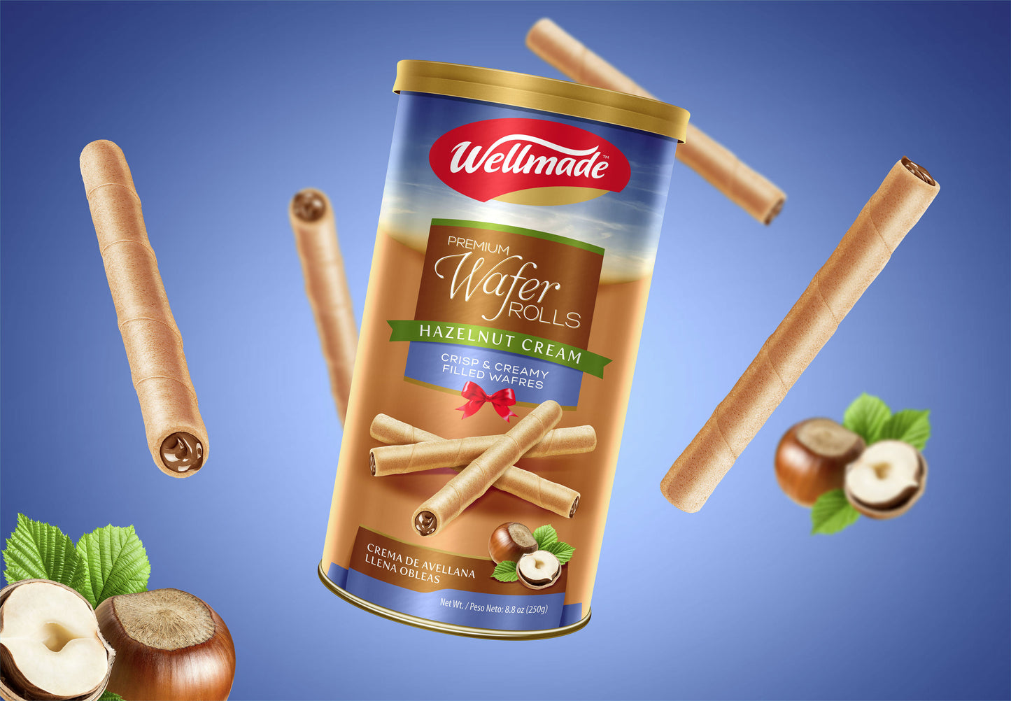 Wellmade Wafer Rolls Hazelnut Cream 250gr
