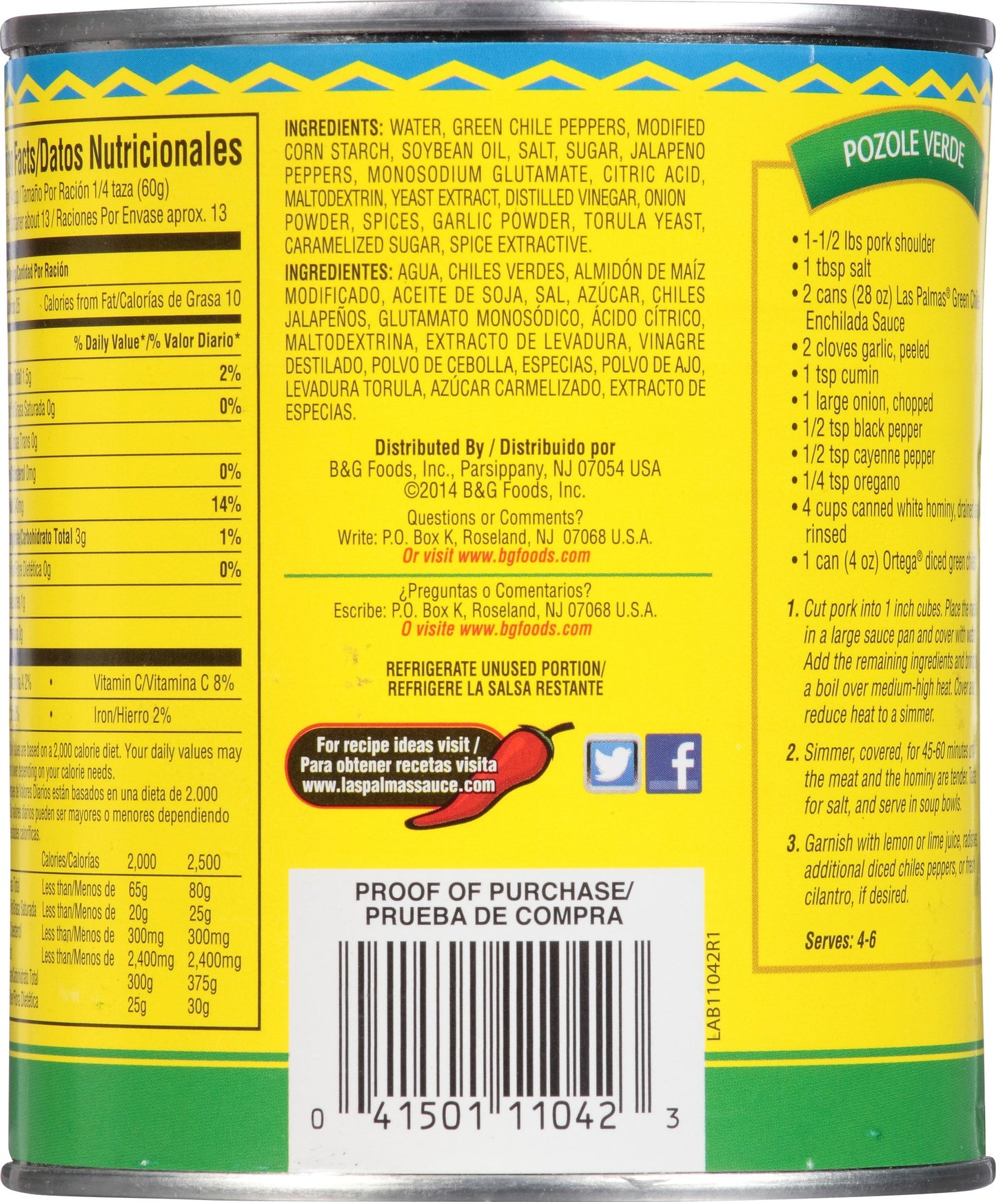 Las Palmas Mild Green Chile Enchilada Sauce 28 oz. Can