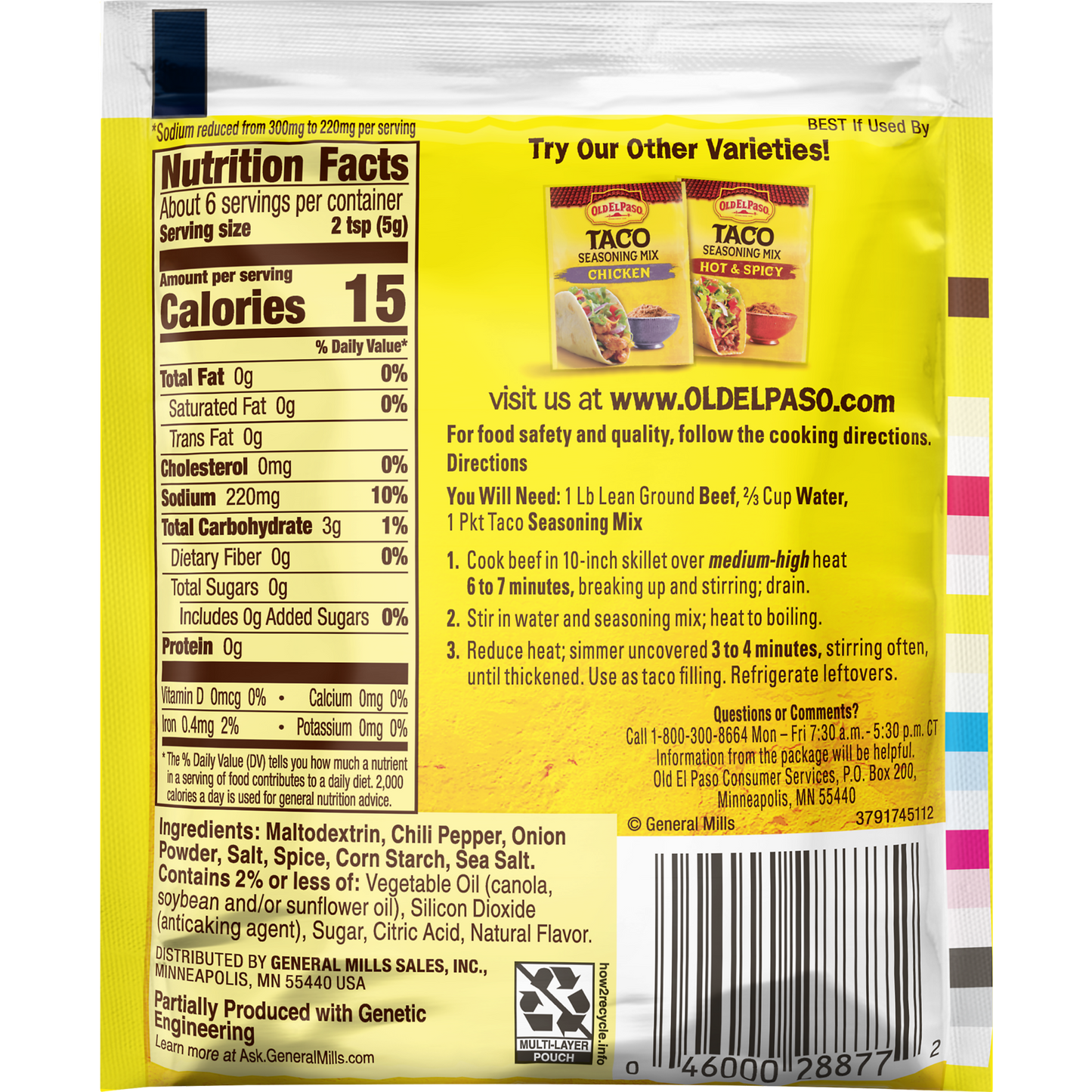 Old El Paso Taco 25% Less Sodium Seasoning Mix, 1 oz