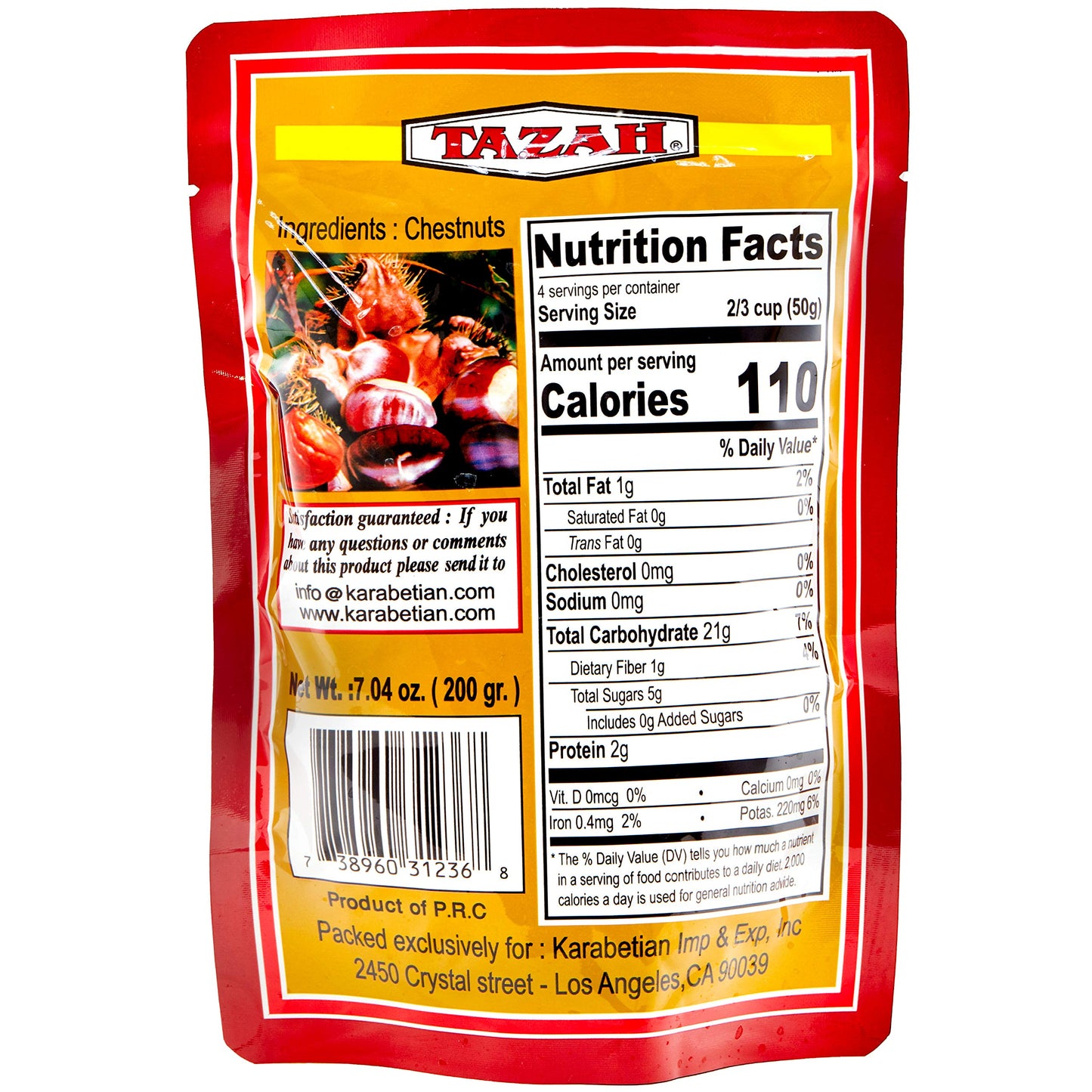 Tazah Grilled and Peeled Chestnut 7.04 Ounce 200 Grams