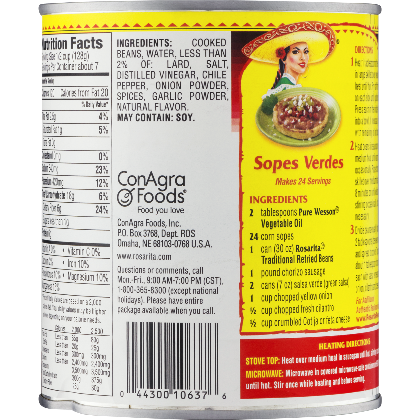 Rosarita Traditional Refried Beans, 30 oz