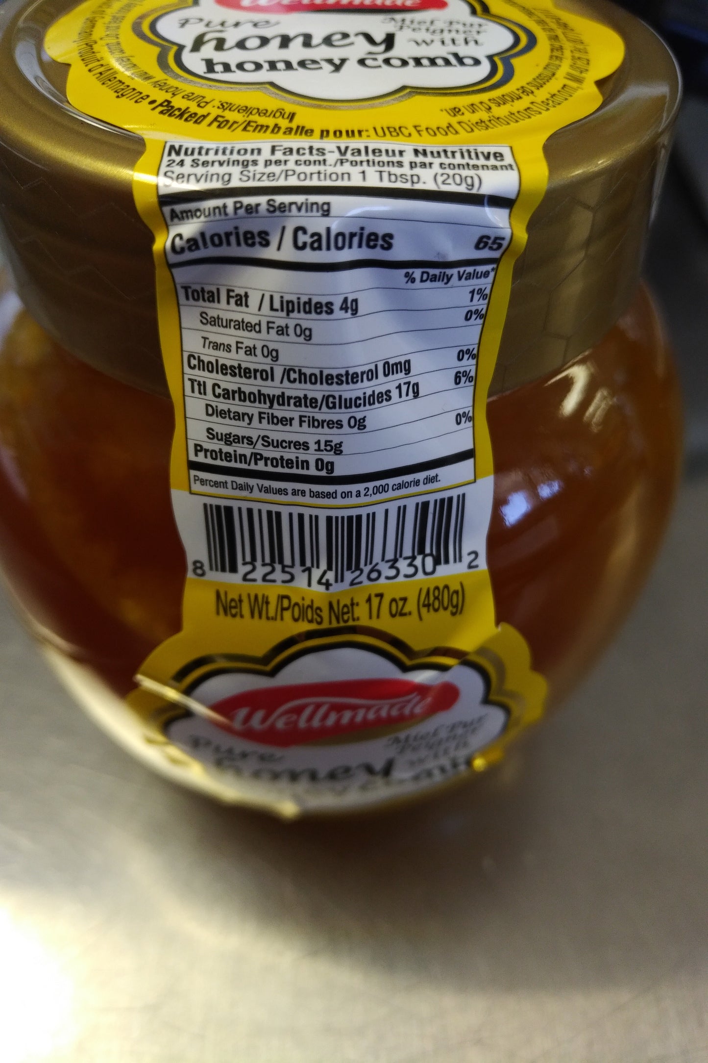 Wellmade Pure honey HoneyComb 17oz Miel