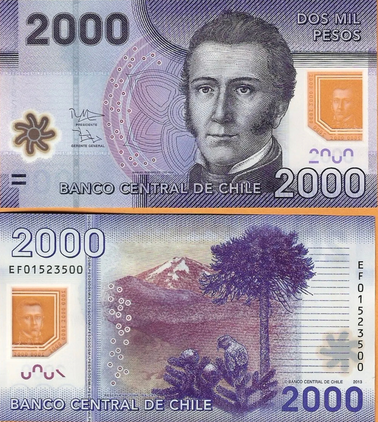 CHILE 2013 (2016) UNC 2000 Pesos Banknote Polymer Money Bill P-162c