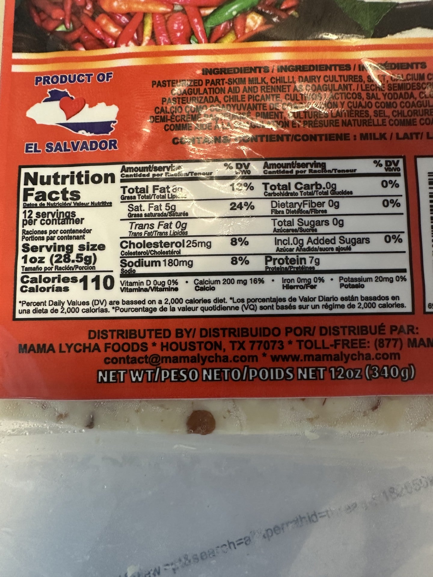 Nutrition Facts - Hard White Cheese with Pepper