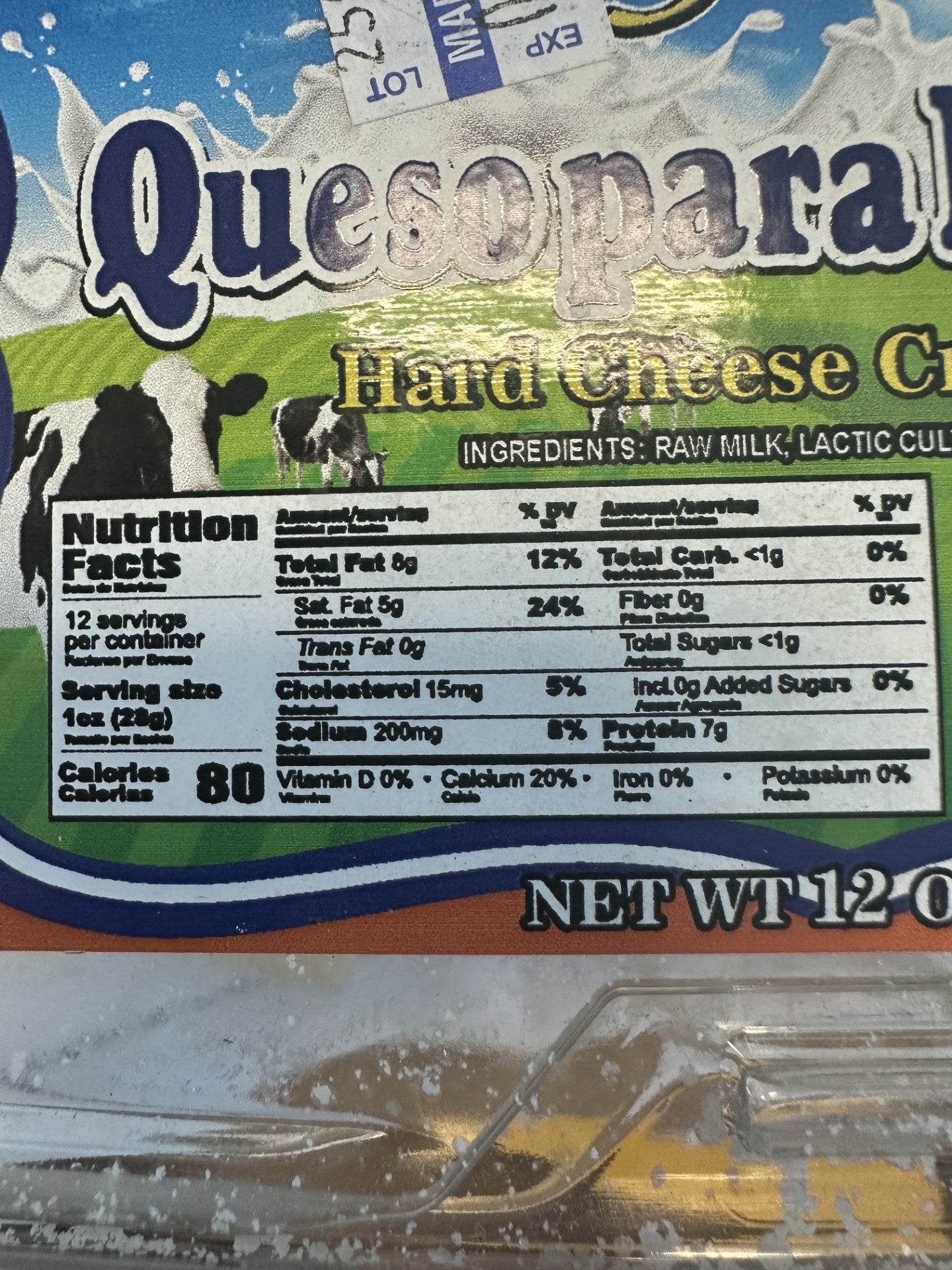 Nutrition Facts - Cheese for beans
