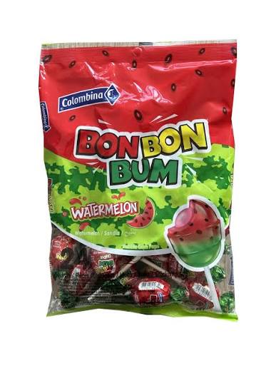 Colombina Bon Bon Bum Watermelon, Sandia, Patilla, Lollipop 24 Pcs