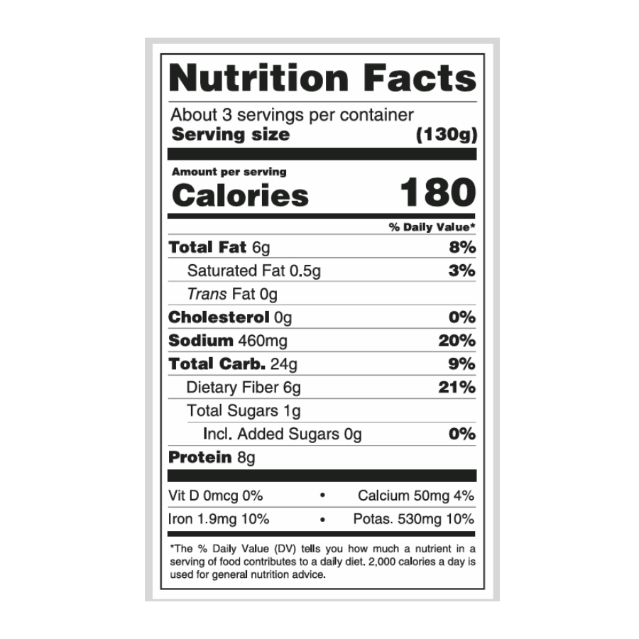 Ready-To-Eat Refried Pinto Beans Nutrition Facts- 1096