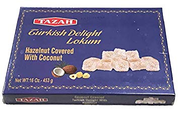 Tazah Turkish Delight Lokum Hazelnut with Coconut 16oz
