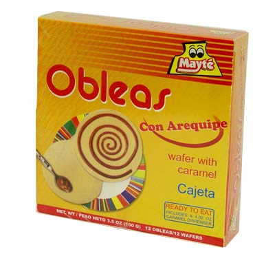 Obleas MAYTE 12 Obleas con Arequipe 100 grs. / 12 Wafers with Milk Caramel 3.5 oz.