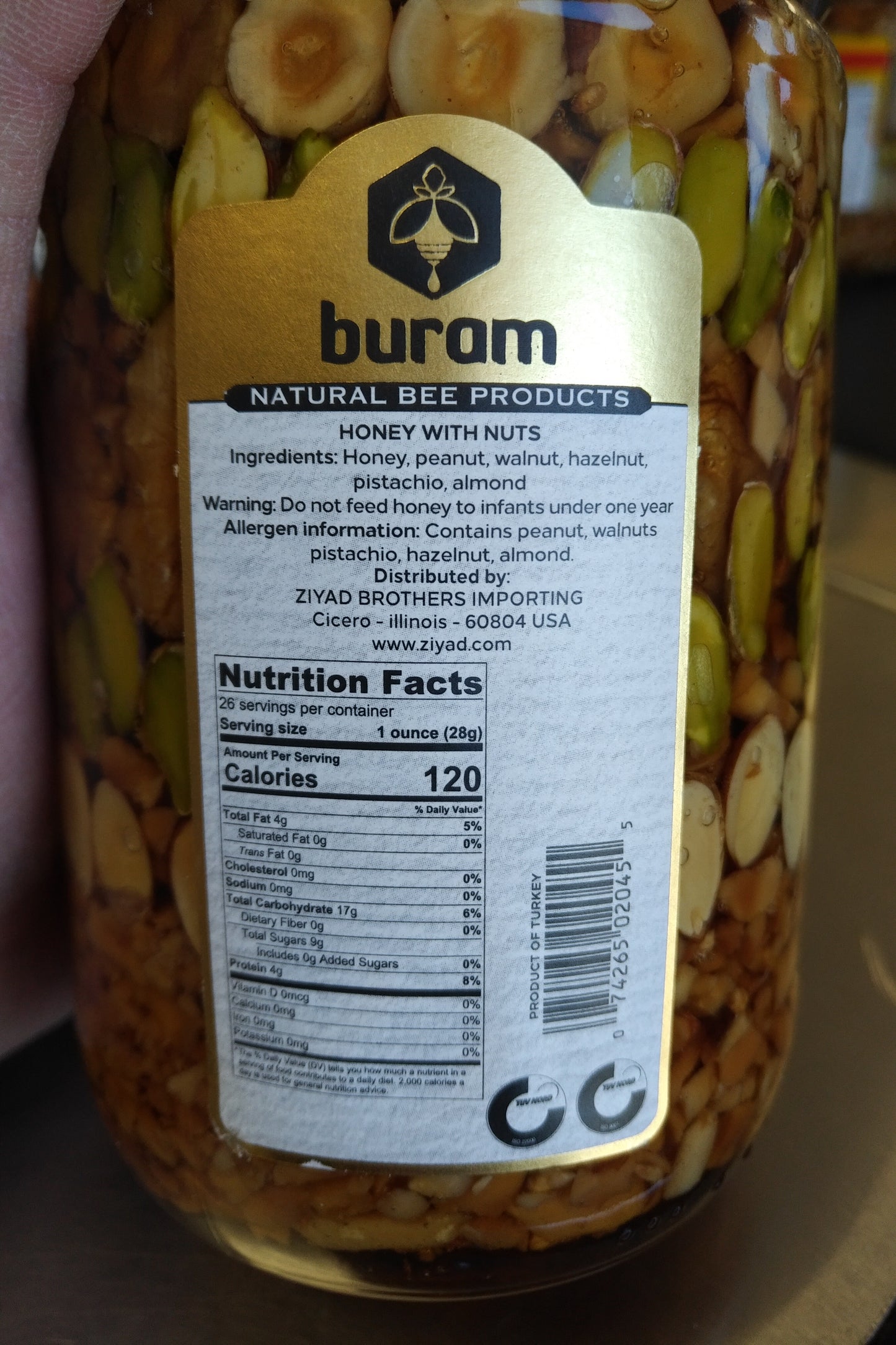 Buram Natural Bee Products Honey With Nuts 26oz
