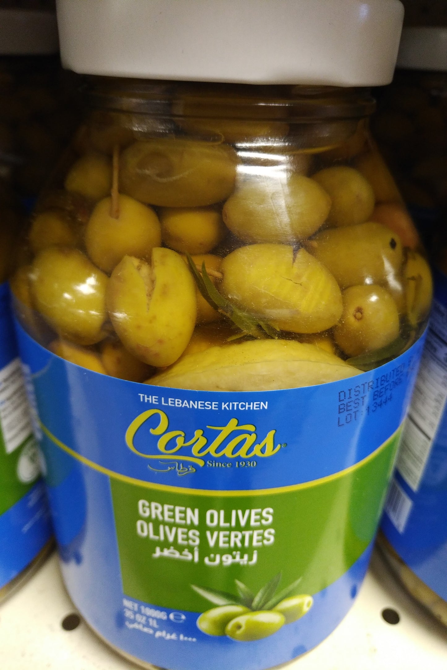 Cortas Green Olives Gluten Free Vegan Lebanese Style 35oz