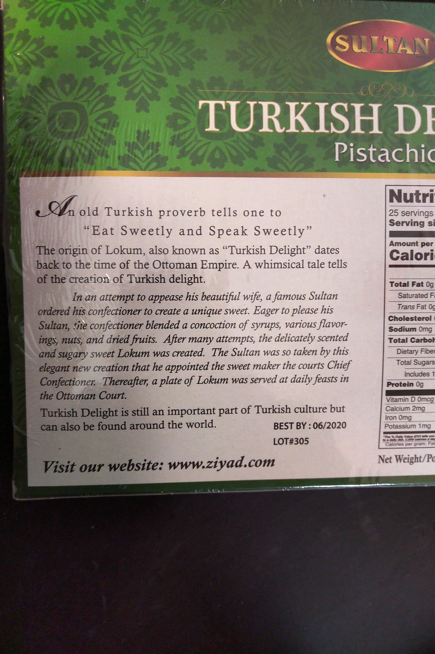 Sultan Pistachio Turkish Delight Loukoum Raha 16oz