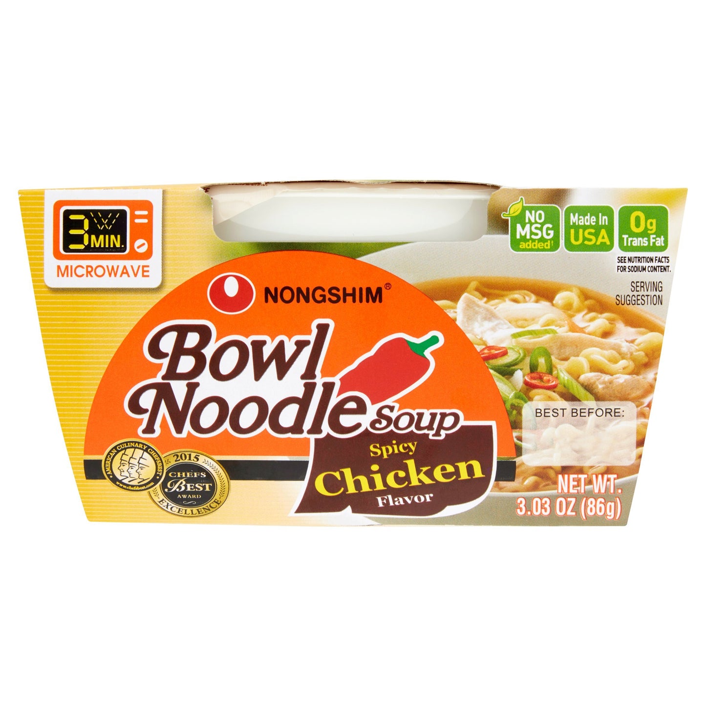 Nong Shim Spicy Chicken Flavor Bowl Noodle Soup, 3.03 oz