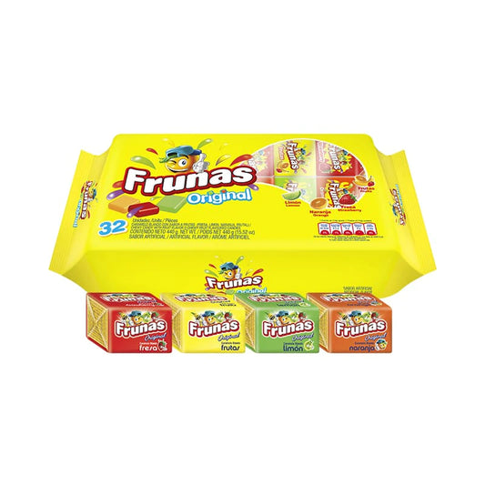 FRUNAS ORIGINAL - CARAMELO BLANDO (FRESA, LIMON, NARANJA, FRUTAL) - BOX OF 32 CANDIES