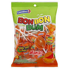 Bon Bon Bum Mango Bubble Gum Lollipops, 408gr Pack of 24