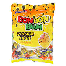 Bon Bon Bum Passion Fruit Bubble Gum Lollipops, Pack of 24 Maracuya