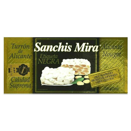 Turron de Alicante Nougat Etiqueta Negra Sanchis Mira imported 200gr