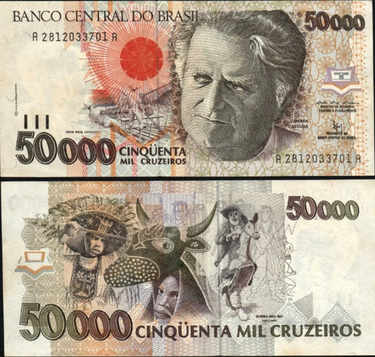 BRAZIL 50000 50,000 CRUZEIROS P-234 1992 Horse Dancer UNC Wildlife CURRENCY NOTE